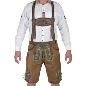 Traditional Bavarian German Lederhosen Gold Brown