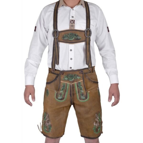 Traditional Bavarian German Lederhosen Gold Brown