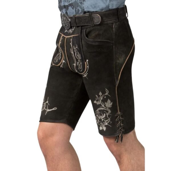 Elegant Black Bavarian Lederhosen Embrace Style with Charming Embroidery for a Modern Twist on Tradition - Image 2