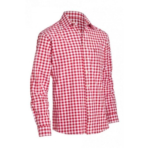 Traditional Bavarian Shirt Small Checkered Dark Red