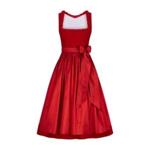 Traditional Dirndl Dress in Red Velvet For Women's