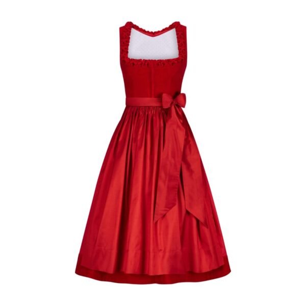 Traditional Dirndl Dress in Red Velvet For Women's